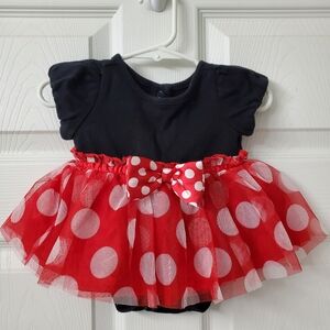 Disney Baby Minnie Mouse Costume Onesie Dress With Matching Ear Headband 0-6m